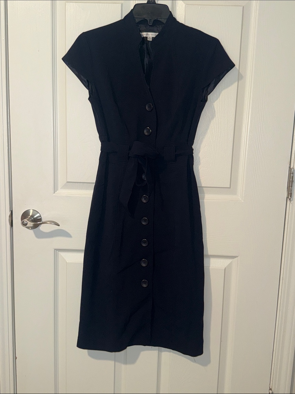 Sandra Darren Blue Button-Front Belted Dress